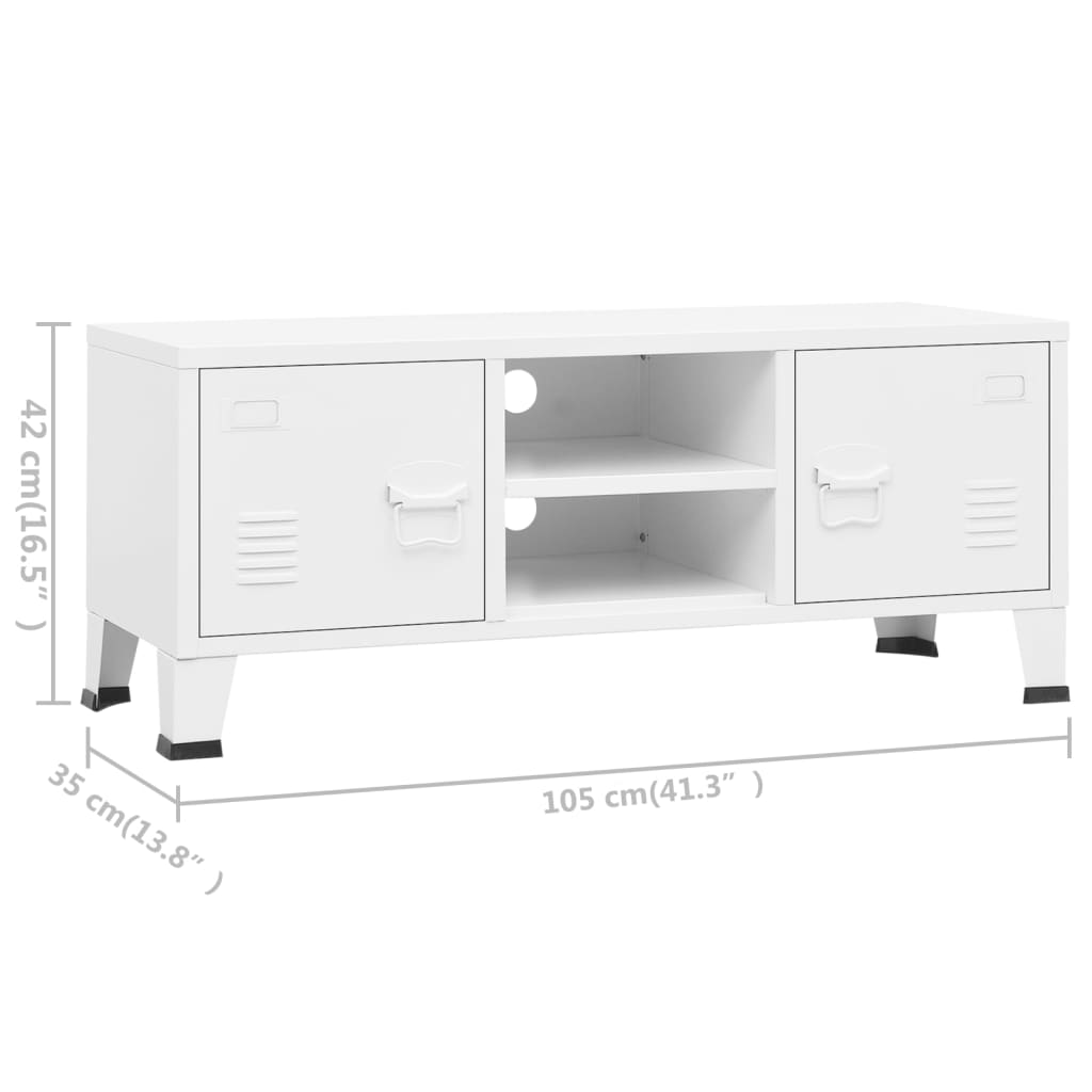 vidaXL tööstuslik telerikapp, valge, 105 x 35 x 42 cm, metall