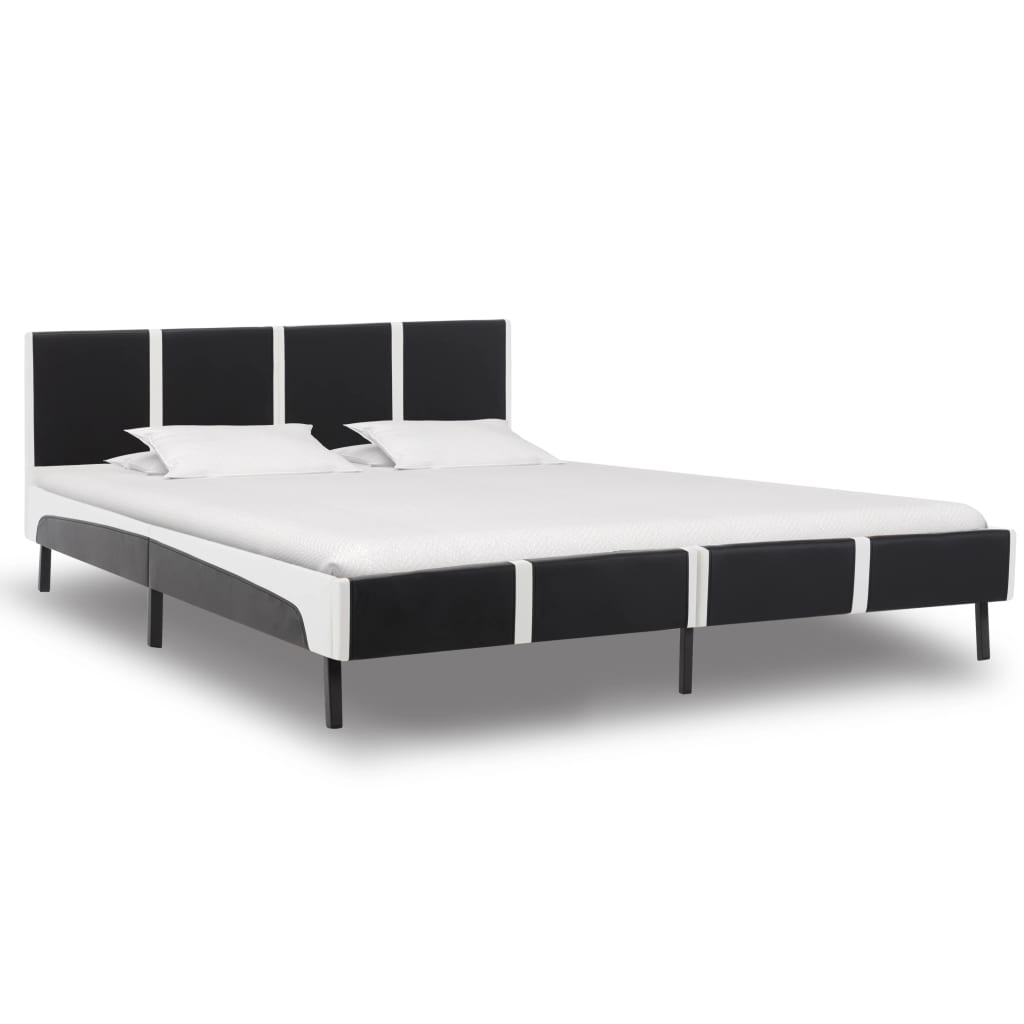 vidaXL voodi madratsiga, must ja valge, kunstnahk 160 x 200 cm