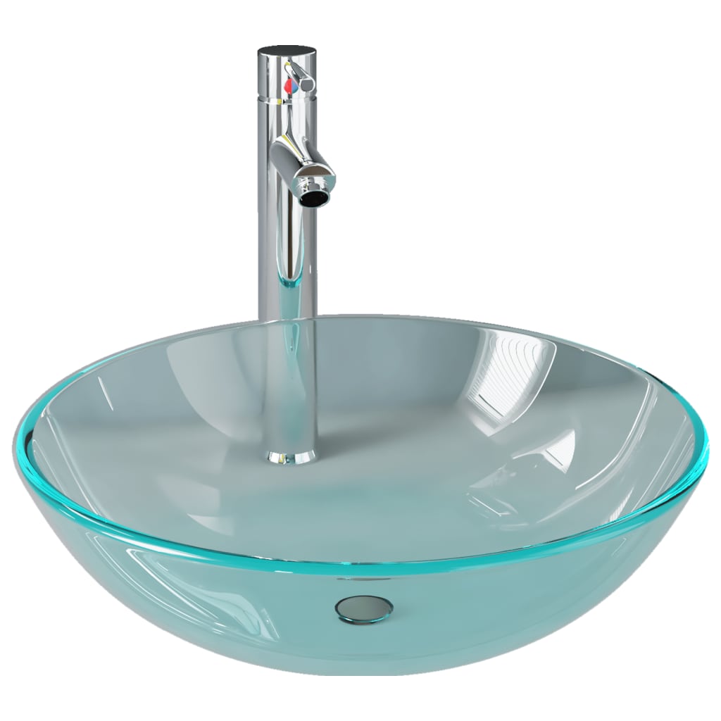 vidaXL vannitoavalamu kraani ja äravoolupesaga, läbipaistev