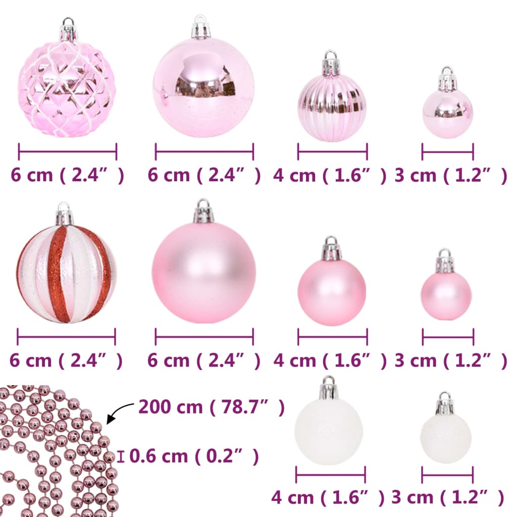 vidaXL 65-osaline jõulukuulide komplekt, roosa/punane/valge