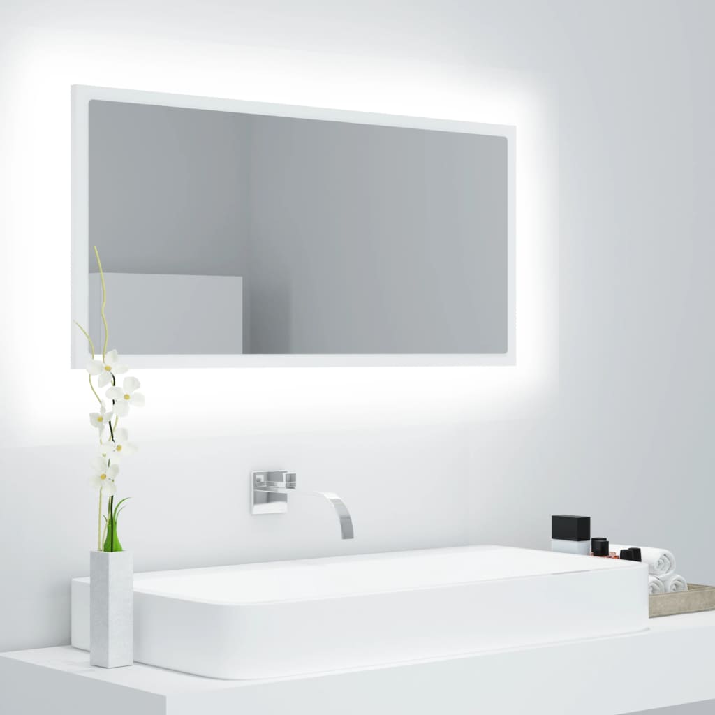 vidaXL LED vannitoa peeglikapp, valge, 90x8,5x37 cm, puitlaastplaat