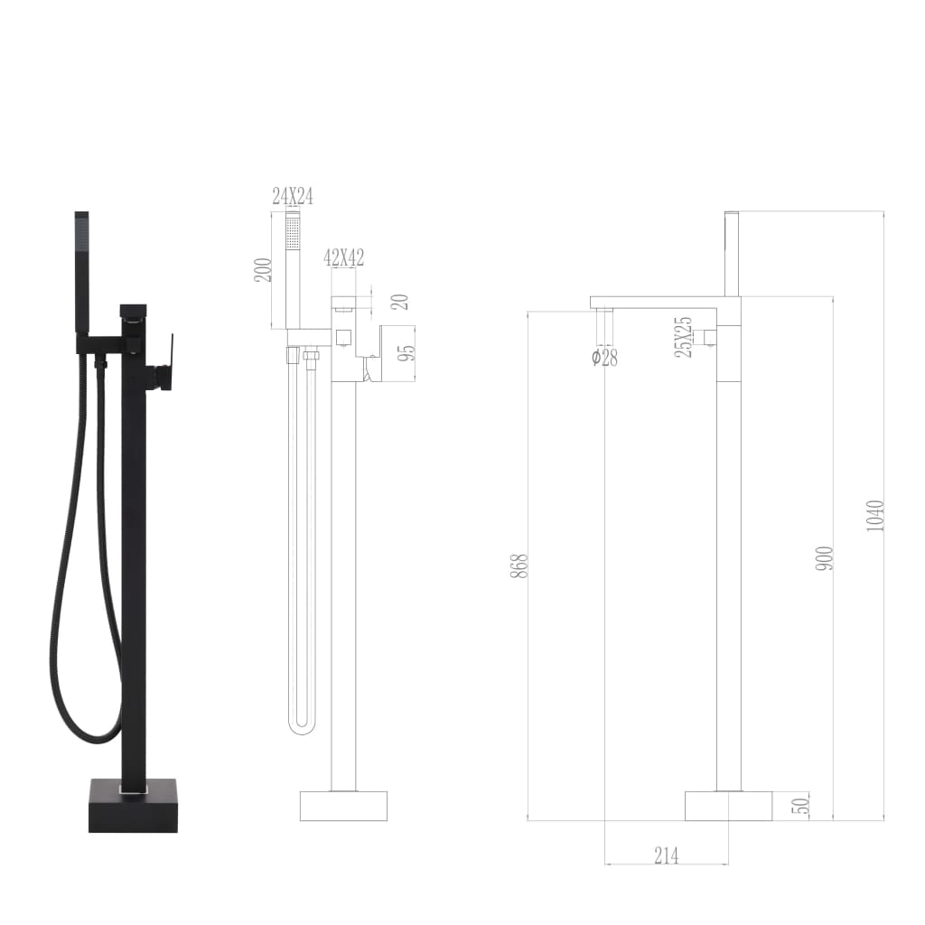 vidaXL iseseisev vannikraan, must, roostevaba teras, 90 cm