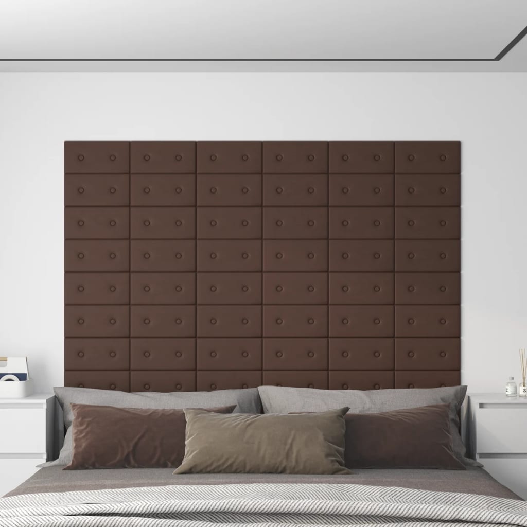 vidaXL seinapaneelid 12 tk, pruun, 30 x 15 cm, kunstnahk, 0,54 m²