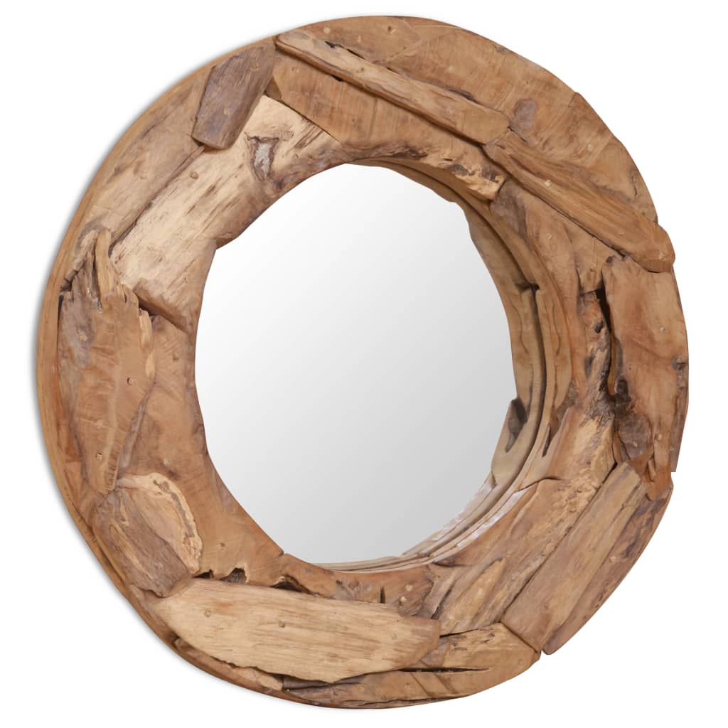 vidaXL peegel, tiikpuu, 60 cm, ümmargune