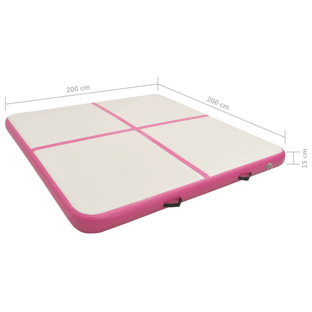 vidaXL täispumbatav võimlemismatt pumbaga 200x200x15 cm PVC roosa