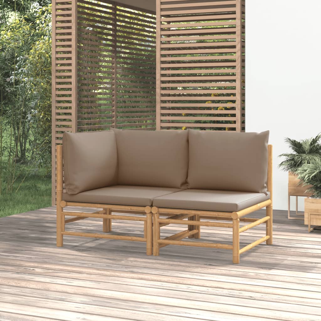 vidaXL 2-osaline aiamööbli komplekt pruunikashallide patjadega, bambus