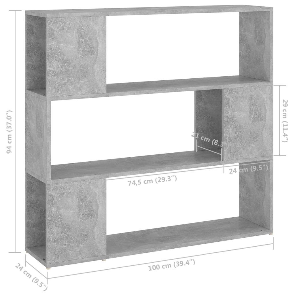 vidaXL raamaturiiul/ruumijagaja, betoonhall, 100 x 24 x 94 cm