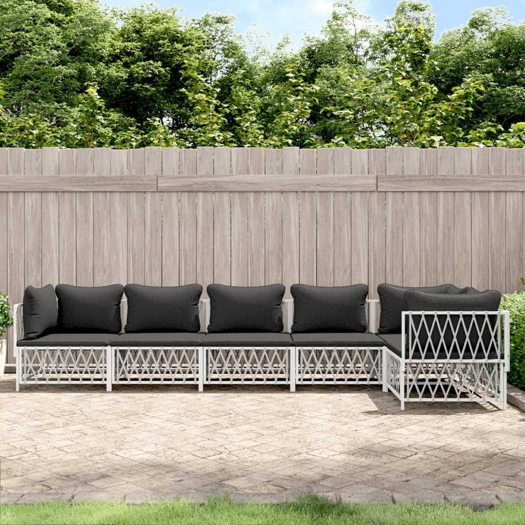 vidaXL 6-osaline aiamööbli komplekt patjadega, valge, teras