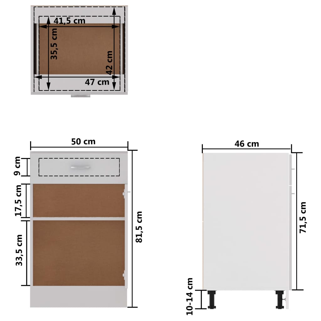 vidaXL köögikapp, kõrgläikega valge, 50 x 46 x 81,5 cm, puitlaastplaat
