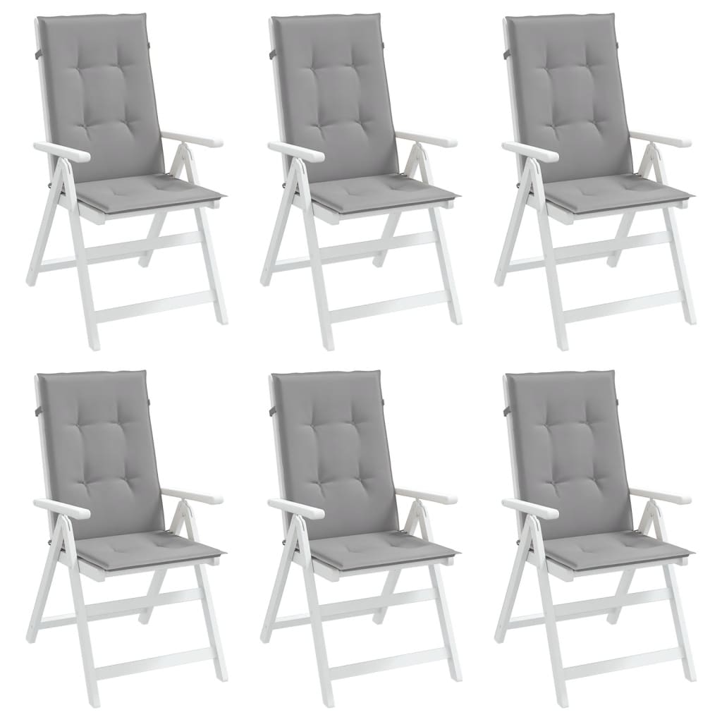 vidaXL kõrge seljatoega toolipadjad 6 tk, hall, 120x50x3 cm, kangas