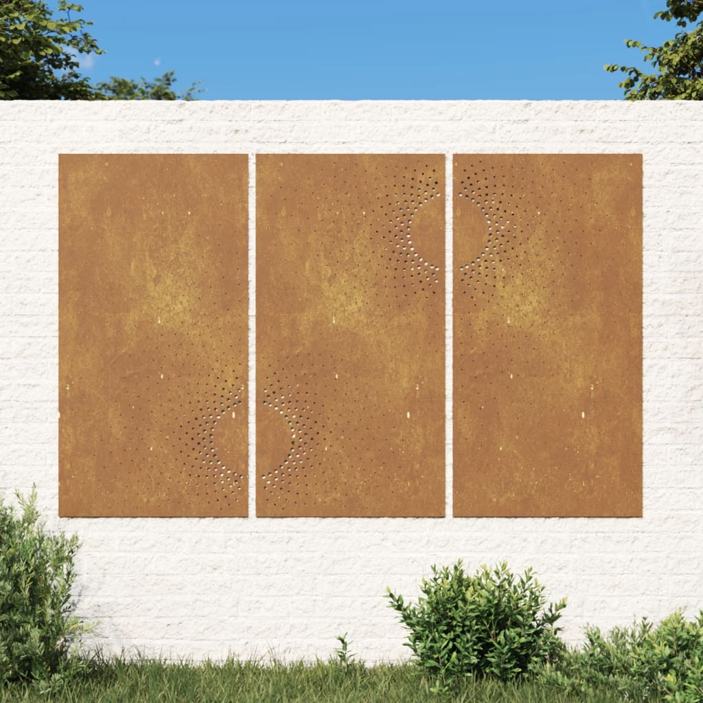 vidaXL aia seinakaunistus, 3 osa, 105x55 cm, Corteni teras, päike