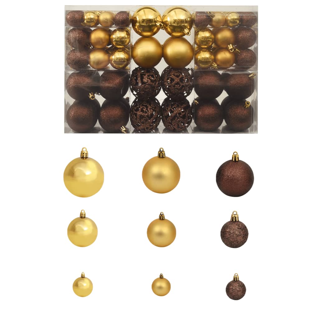 vidaXL 100-osaline jõulukuulide komplekt, 3/4/6 cm, pruun/pronks/kuld