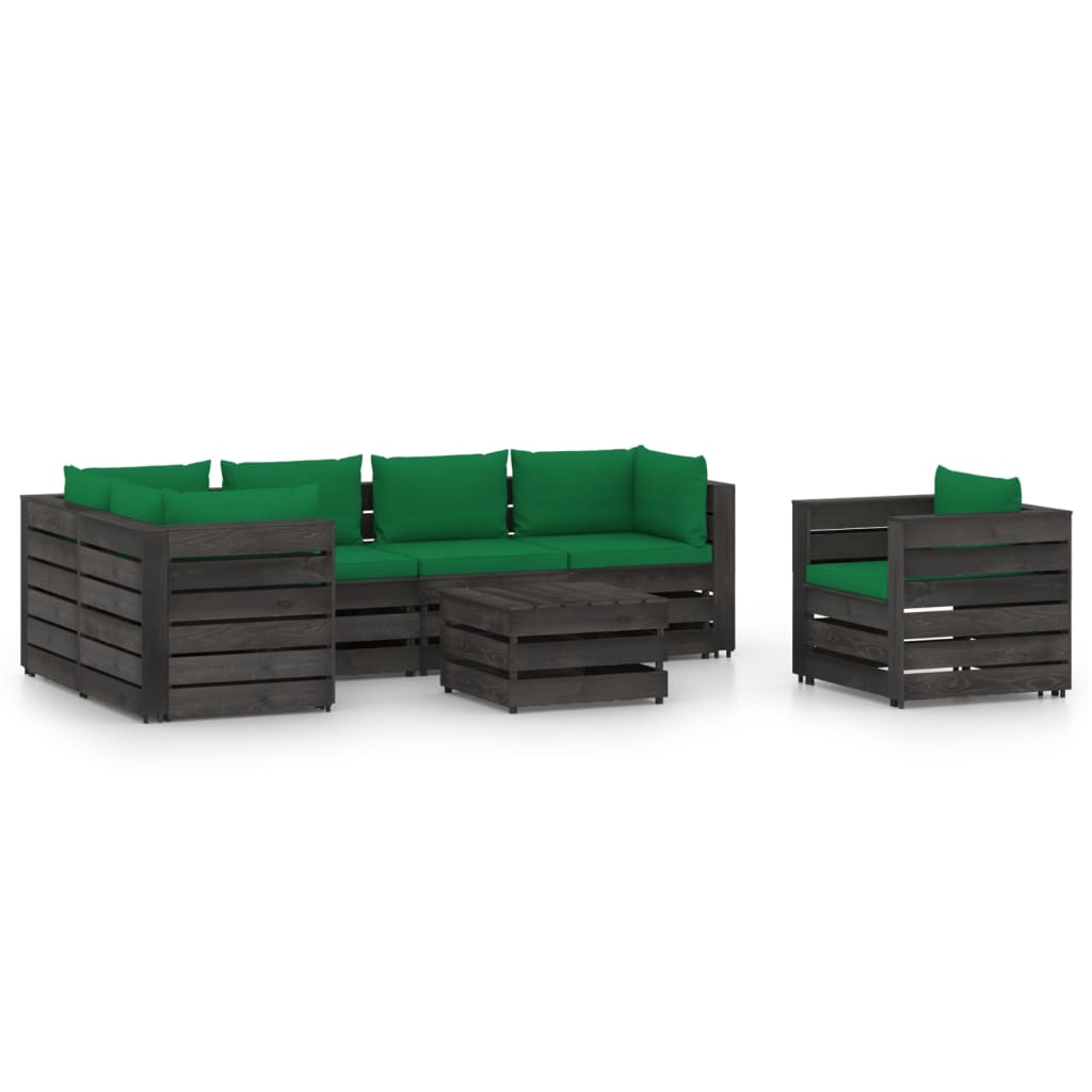 vidaXL 7-osaline aiamööbli komplekt istmepatjadega hall immutatud puit