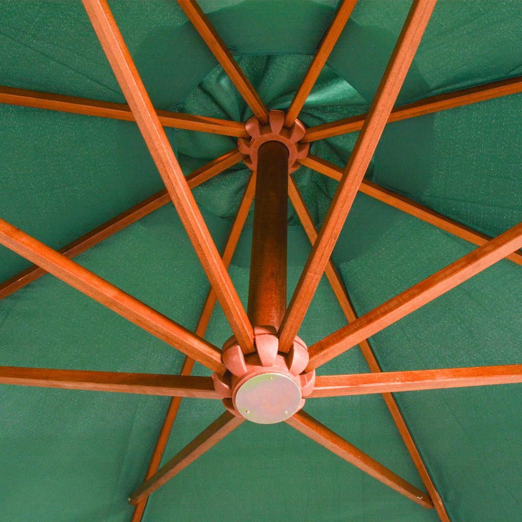 vidaXL rippuv päikesevari 350 cm puidust postiga, roheline