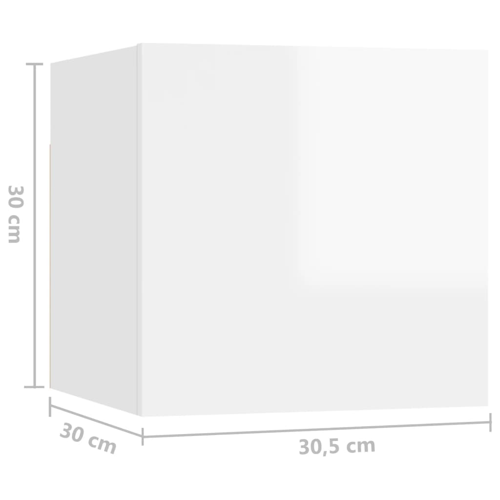 vidaXL öökapid 2 tk, kõrgläikega valge 30,5x30x30 cm, puitlaastplaat