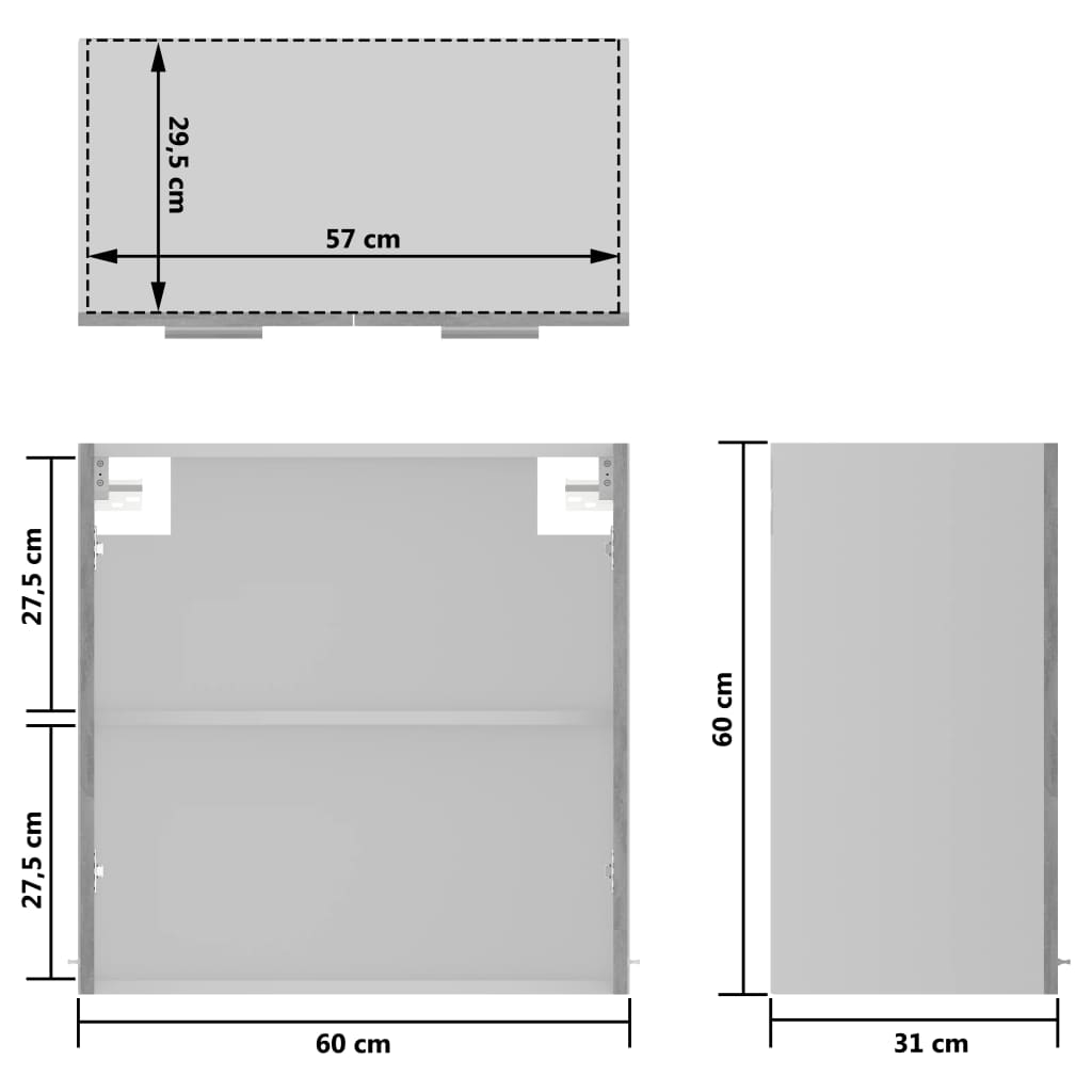 vidaXL köögikapp, betoonhall, 60 x 31 x 60 cm, puitlaastplaat