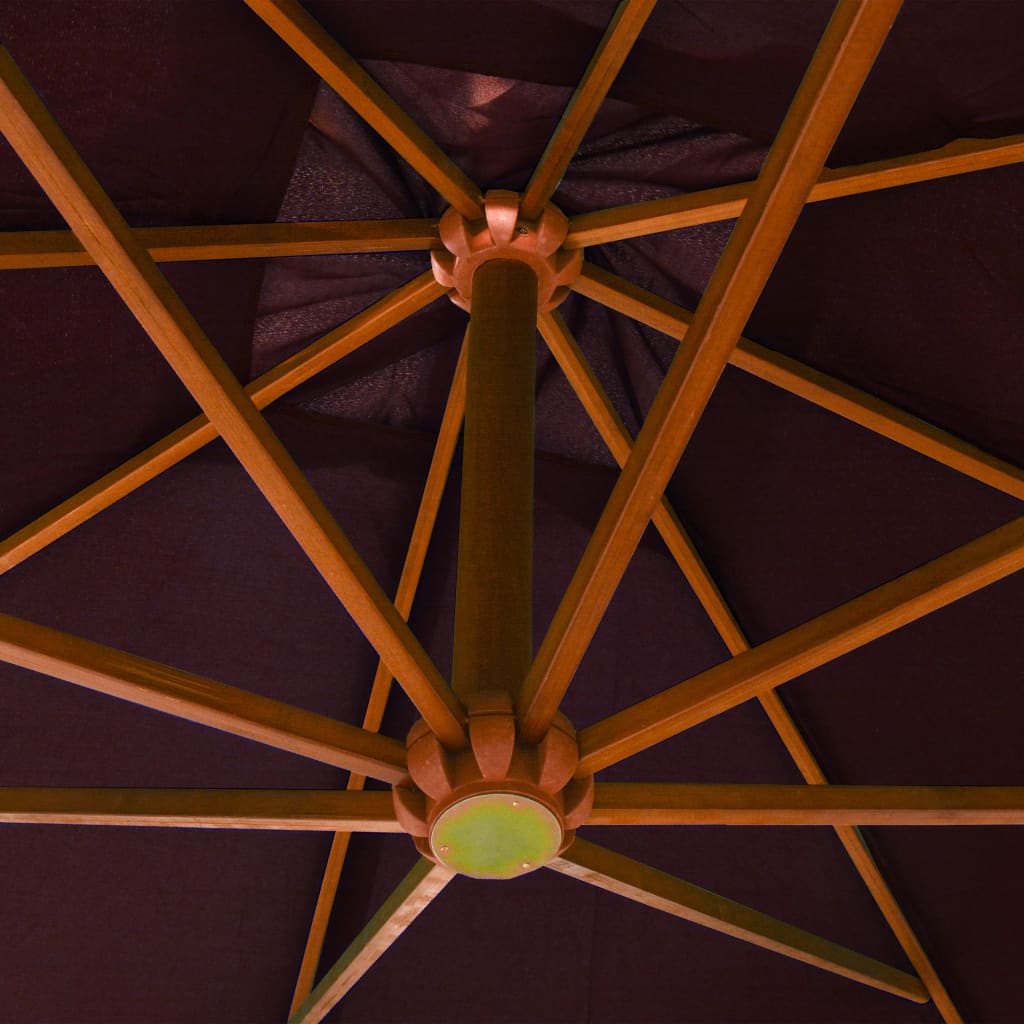 vidaXL rippuv päikesevari postiga, bordoopunane, 3 x 3 m, nulupuit