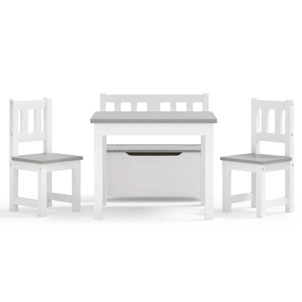 vidaXL 4-osaline lastelaua ja -toolide komplekt, valge ja hall MDF