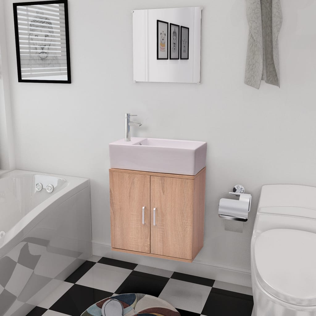 vidaXLi kolmeosaline vannitoa mööbli- ja valamukomplekt, beež