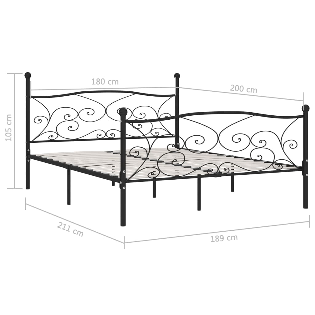 vidaXL liistudest põhjaga voodiraam, must, metall, 180 x 200 cm