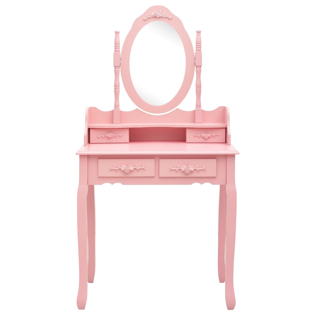 vidaXL tualettlaud taburetiga, roosa, 75 x 69 x 140 cm, Paulownia puit