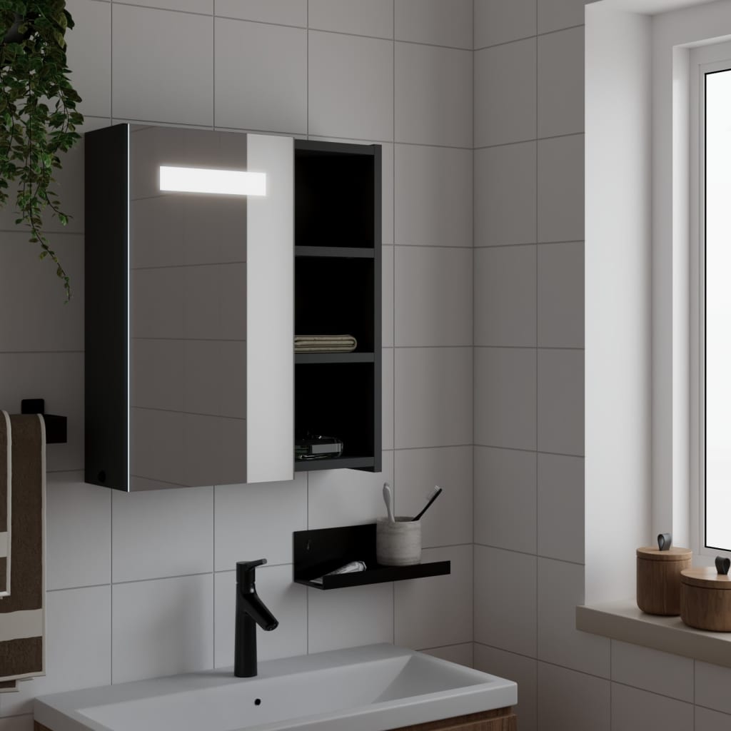 vidaXL LED-valgustusega vannitoa peegelkapp, must, 45 x 13 x 52 cm