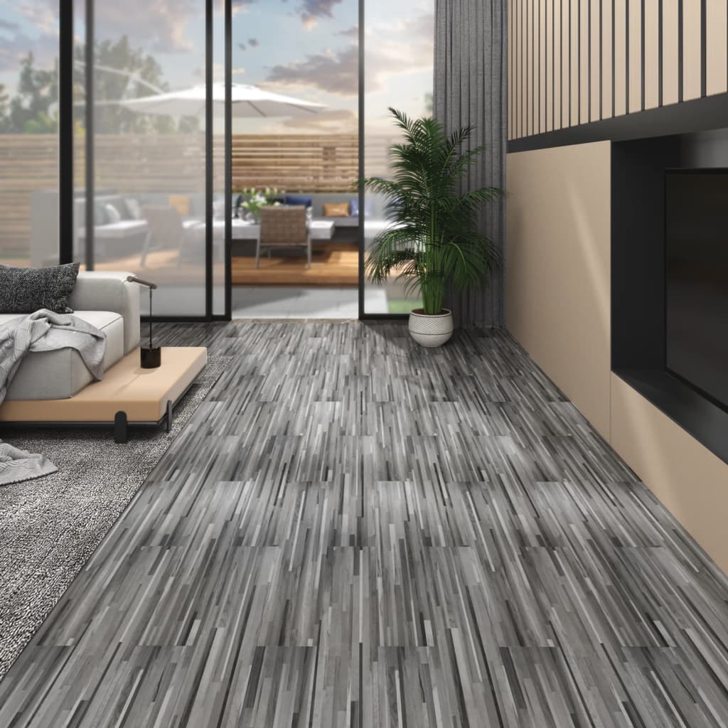 vidaXL PVC-st põrandalauad 5,02 m², 2 mm, iseliimuv, triibuline hall