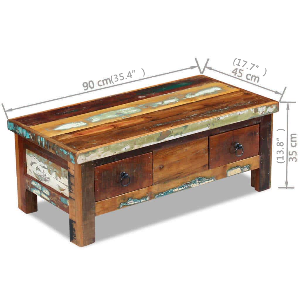 vidaXL sahtlitega kohvilaud taastatud puidust 90 x 45 x 35 cm