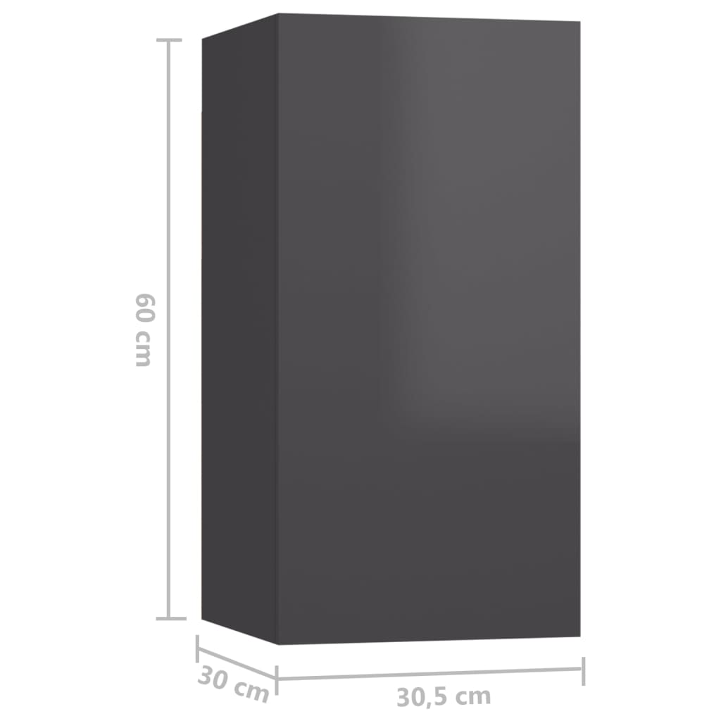 vidaXL telerikapid 4 tk, kõrgläikega hall 30,5x30x60 cm puitlaastplaat