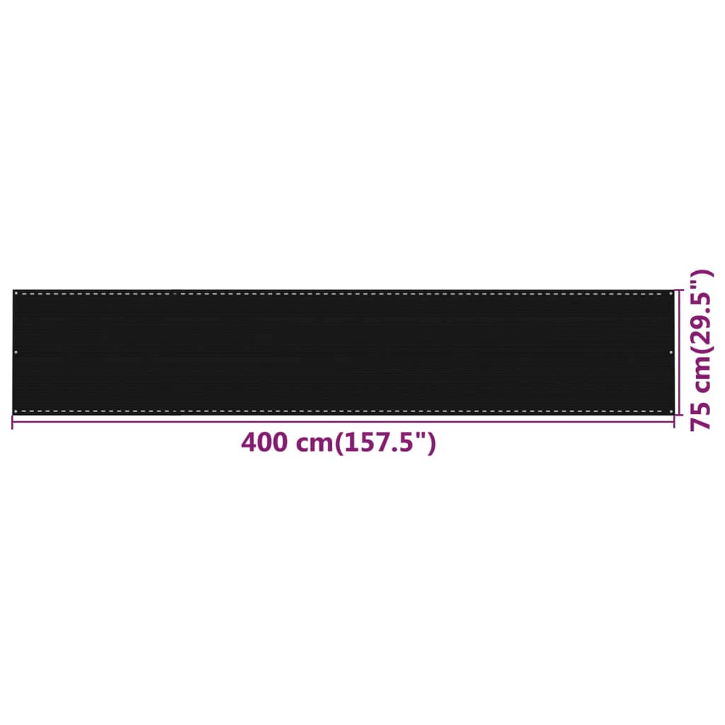 vidaXL rõdusirm, must, 75 x 400 cm, HDPE
