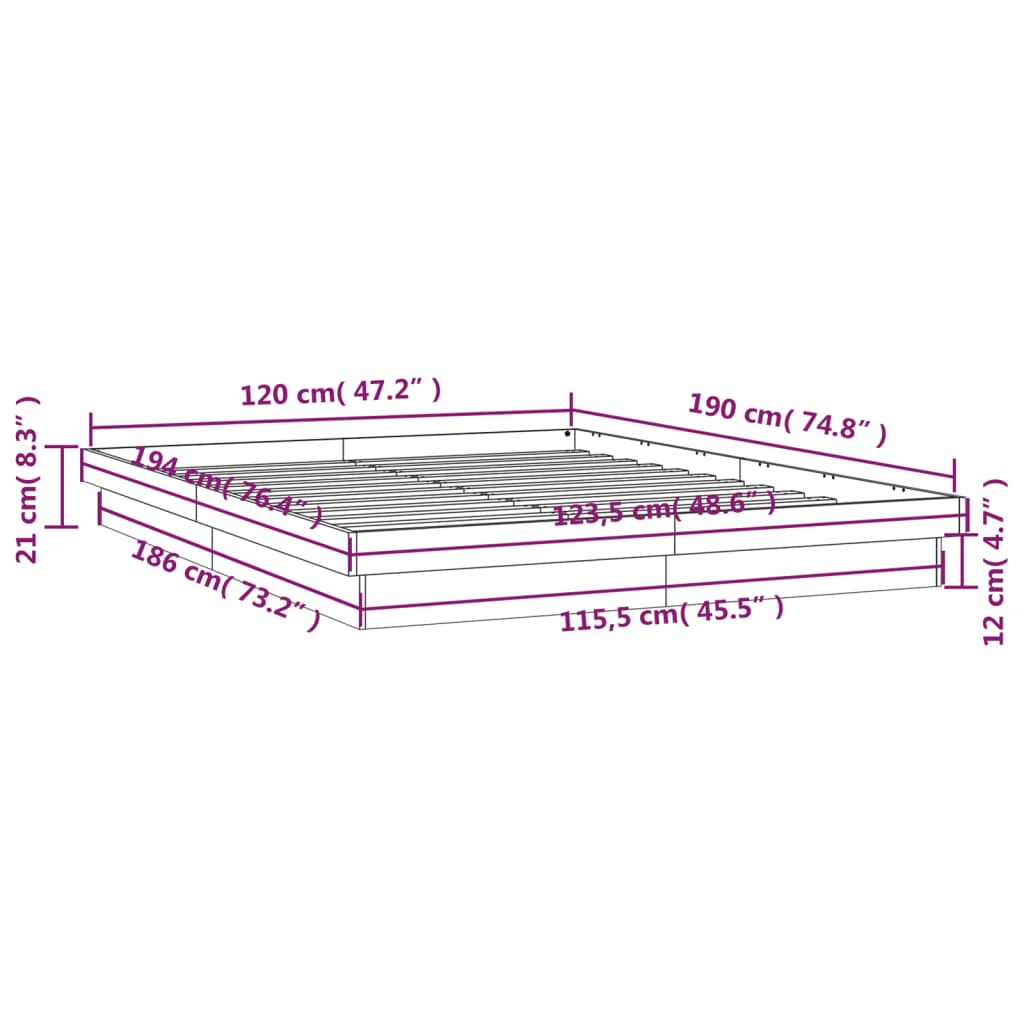 vidaXL LED-voodiraam, must, 120 x 190 cm, männipuit