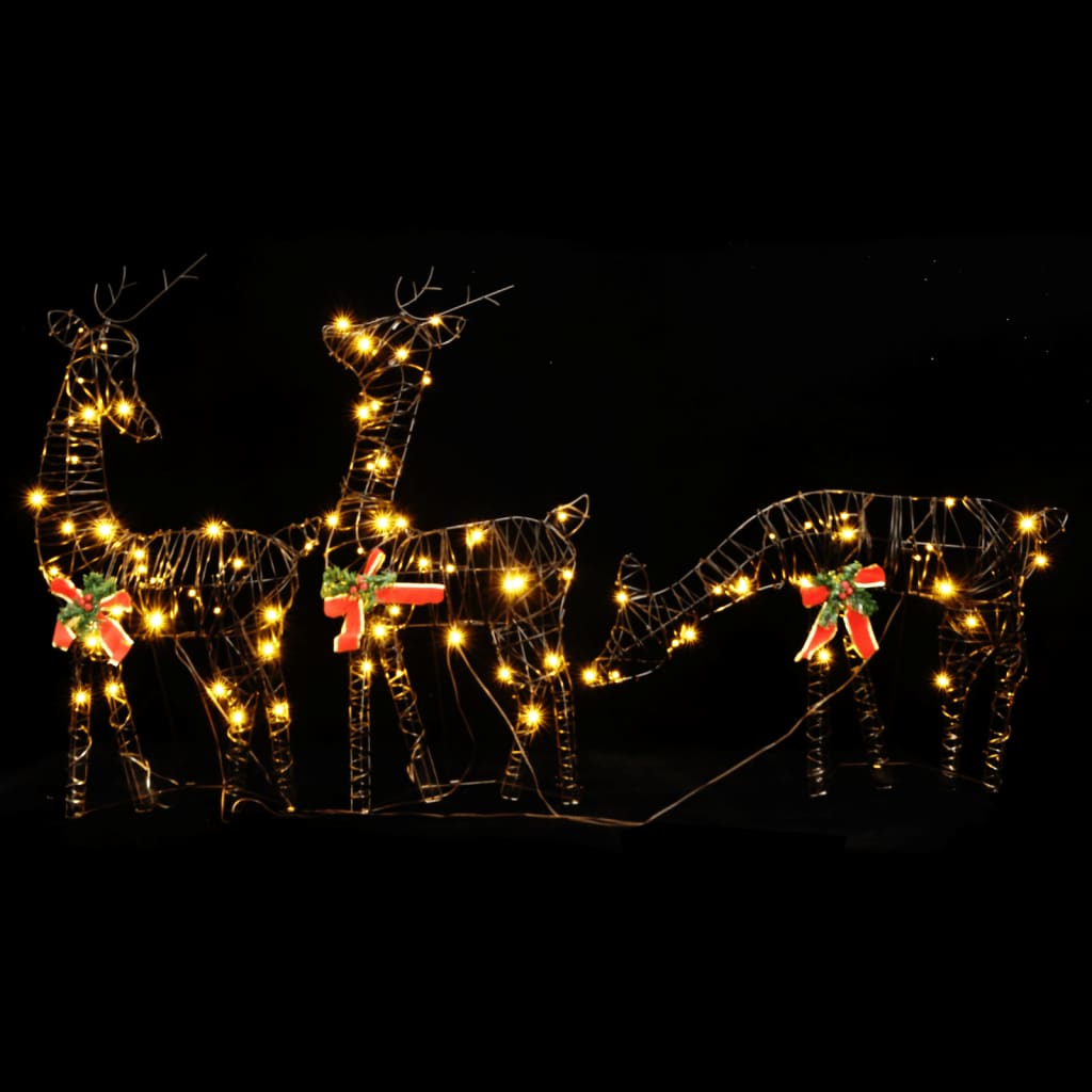 vidaXL jõulukaunistus põhjapõtrade perekond, 90 LEDi soe valge, rotang