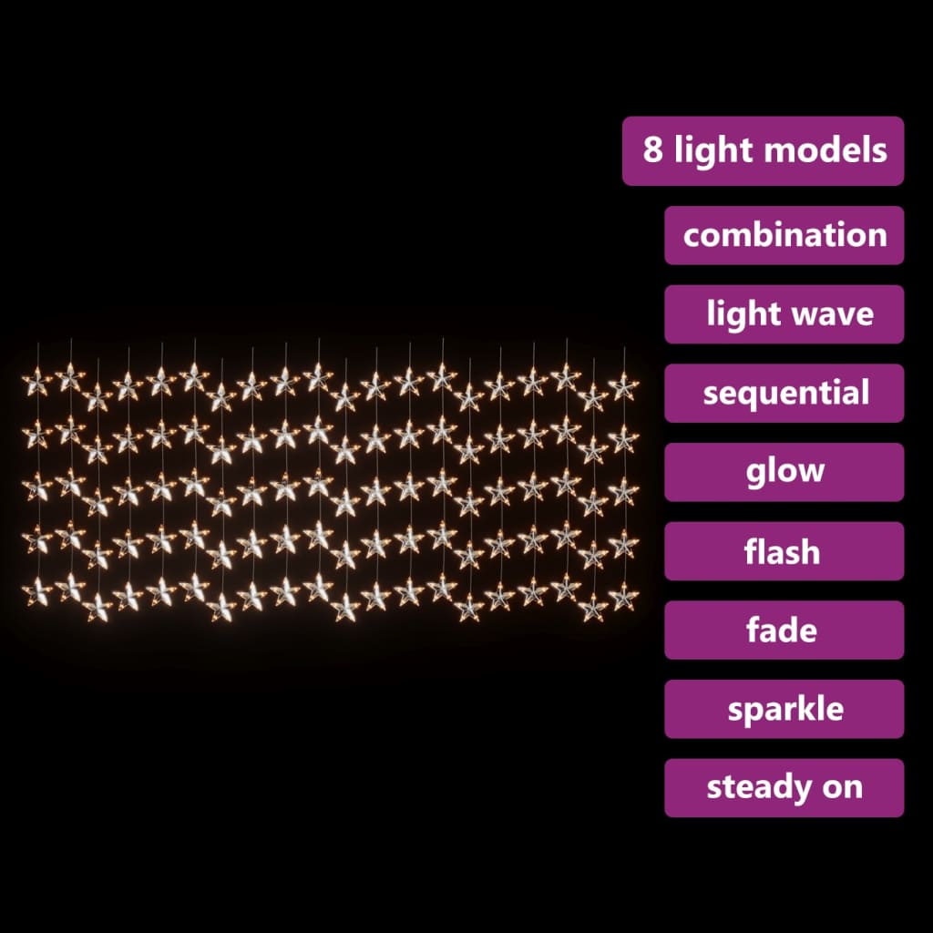 vidaXL LED-valguskardin tähtedega, 500 LEDi, soe valge, 8 funktsiooni