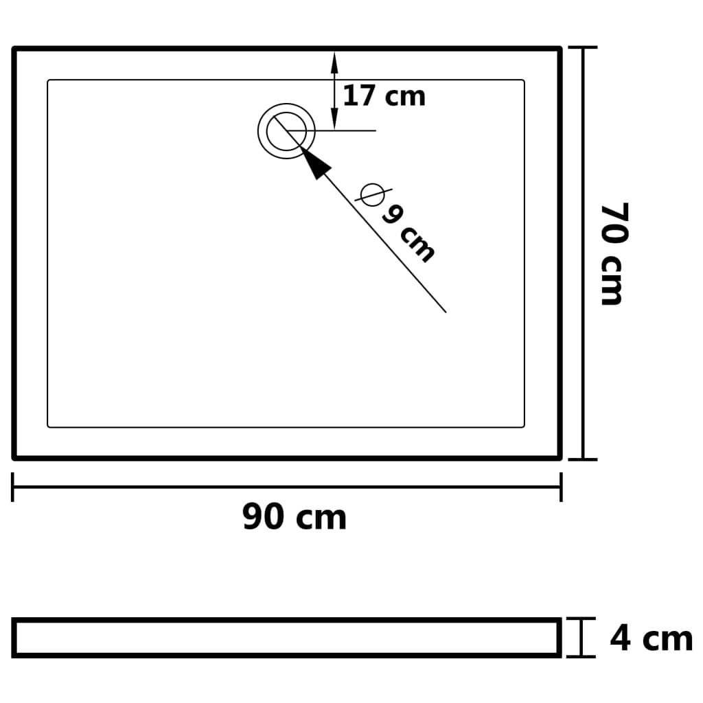 vidaXL ristkülikukujuline dušialus, ABS, 70x90 cm