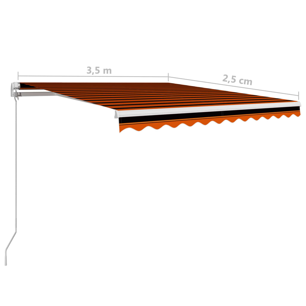 vidaXL käsitsi sissetõmmatav varikatus, 350 x 250 cm, oranž ja pruun