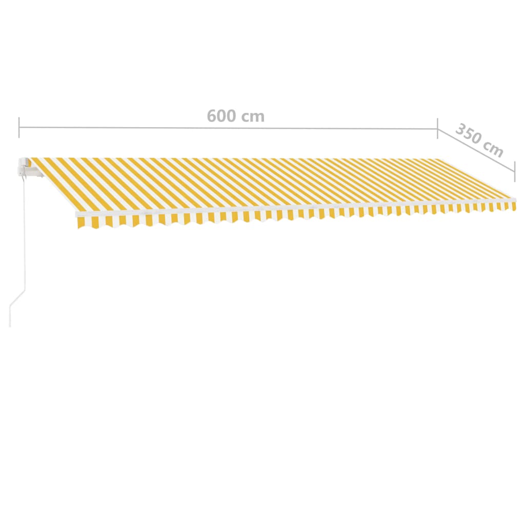 vidaXL iseseisev käsitsitõmmatav varikatus, 600x350 cm, kollane/valge