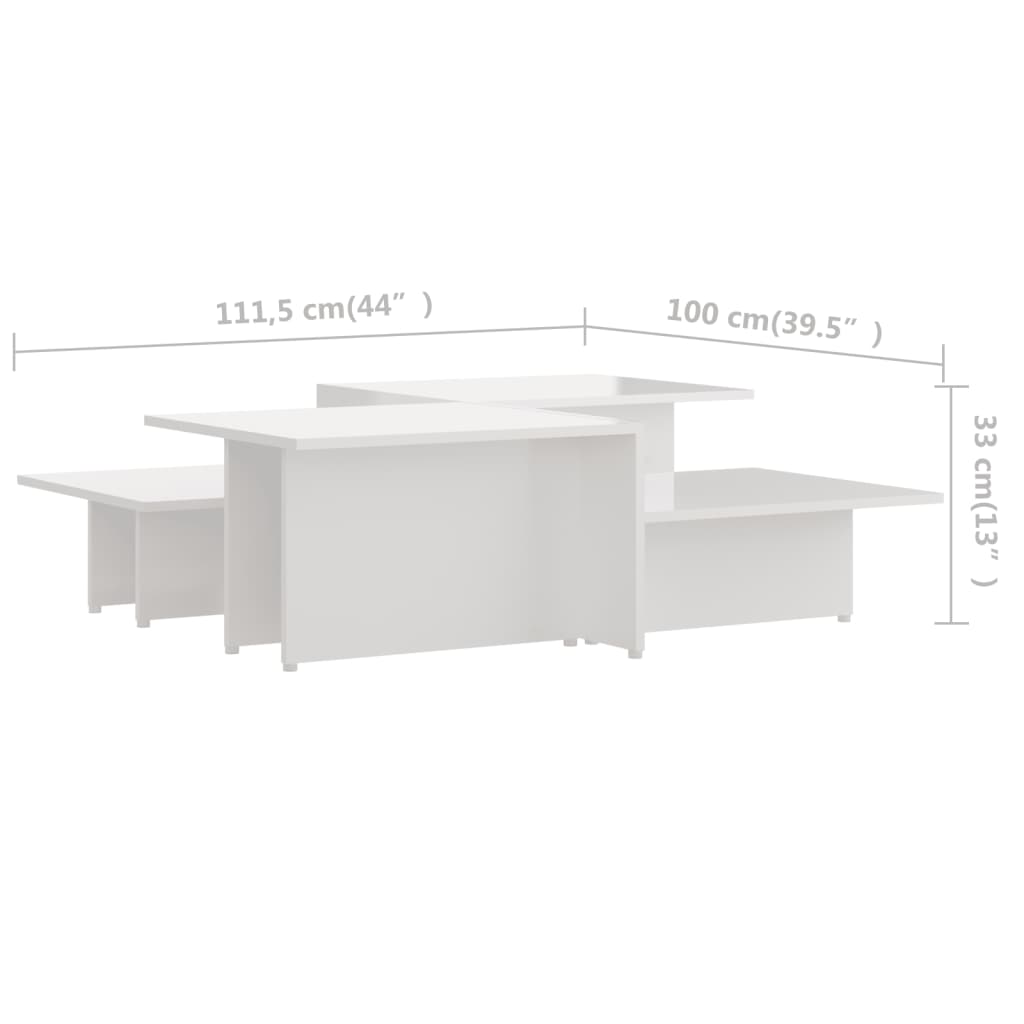 vidaXL kohvilaud 2 tk, kõrgläikega valge 111,5 x 50 x 33 cm, tehispuit