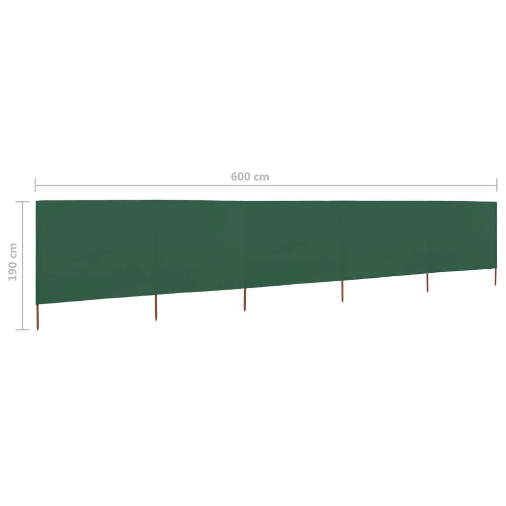 vidaXL tuulekaitse sein 5 paneelist, kangas, 600 x 160 cm roheline