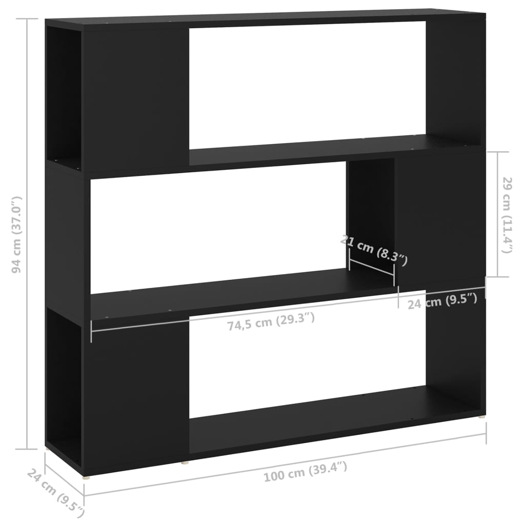 vidaXL raamaturiiul/ruumijagaja, must, 100 x 24 x 94 cm