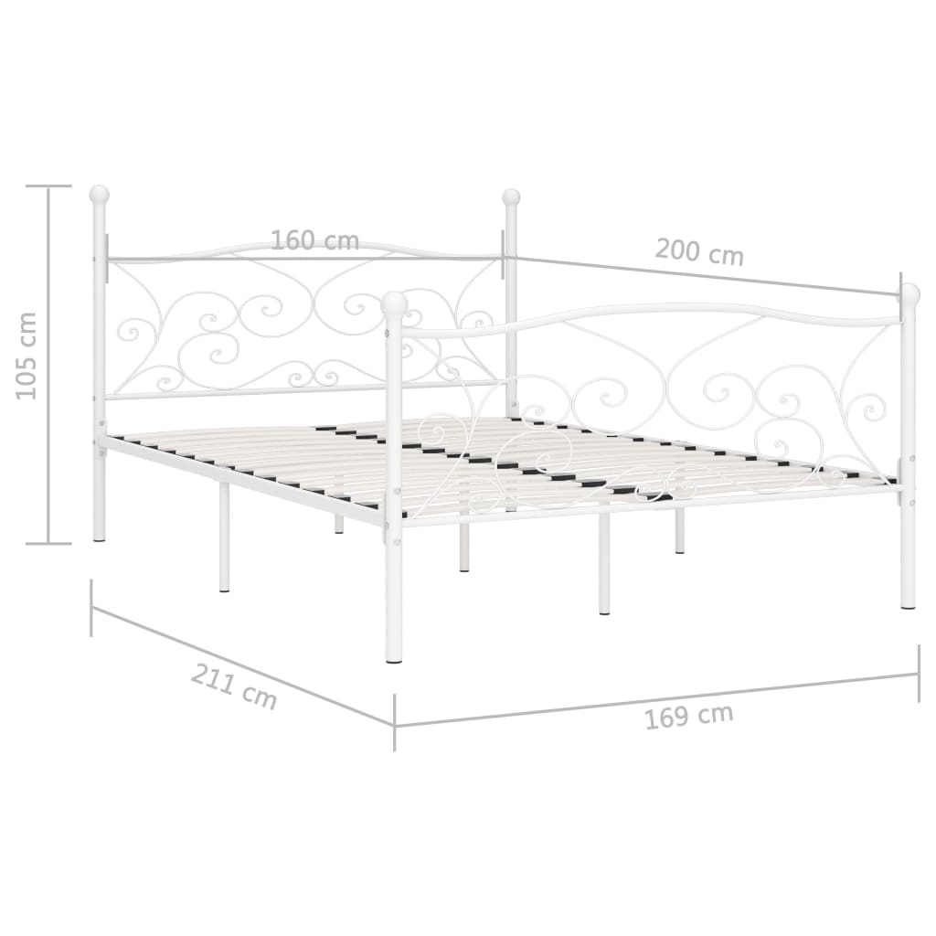 vidaXL liistudest põhjaga voodiraam, valge, metall, 160 x 200 cm
