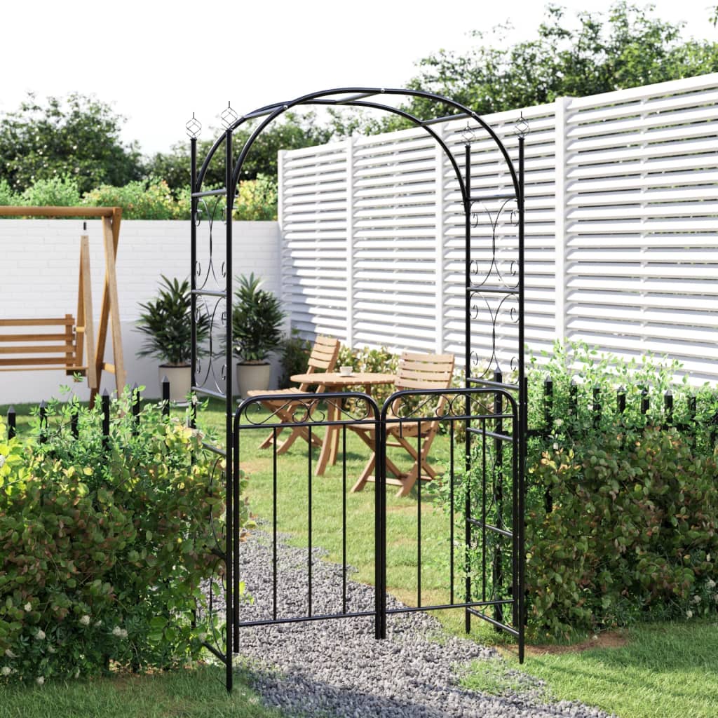vidaXL väravaga aiakaar, must, 108 x 45 x 235 cm, teras