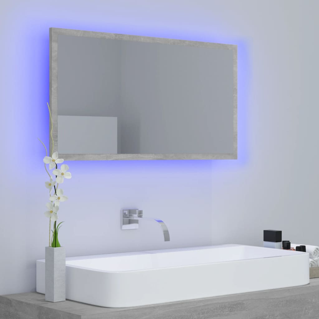 vidaXL LED vannitoa peeglikapp, betoonhall, 80x8,5x37 cm, akrüül
