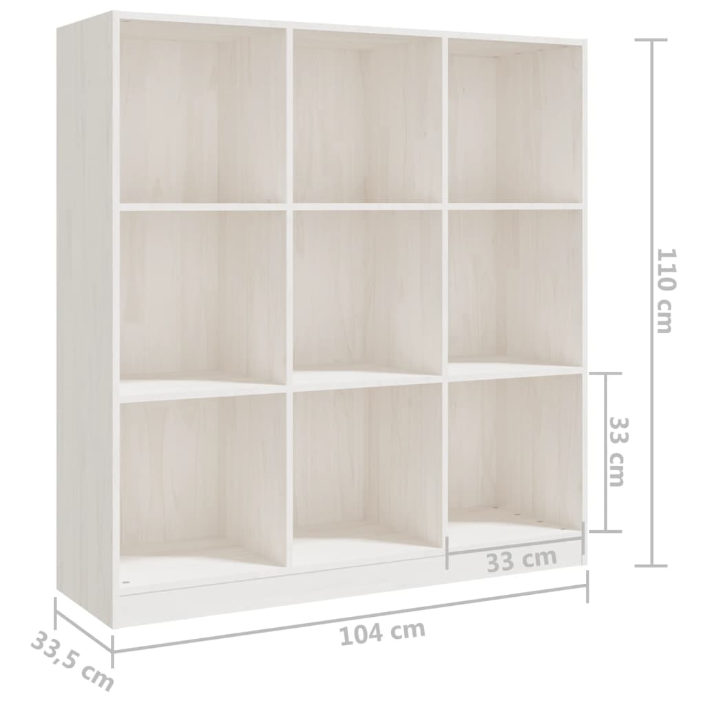 vidaXL raamaturiiul/ruumijagaja, 104 x 33,5 x 110 cm, valge, männipuit