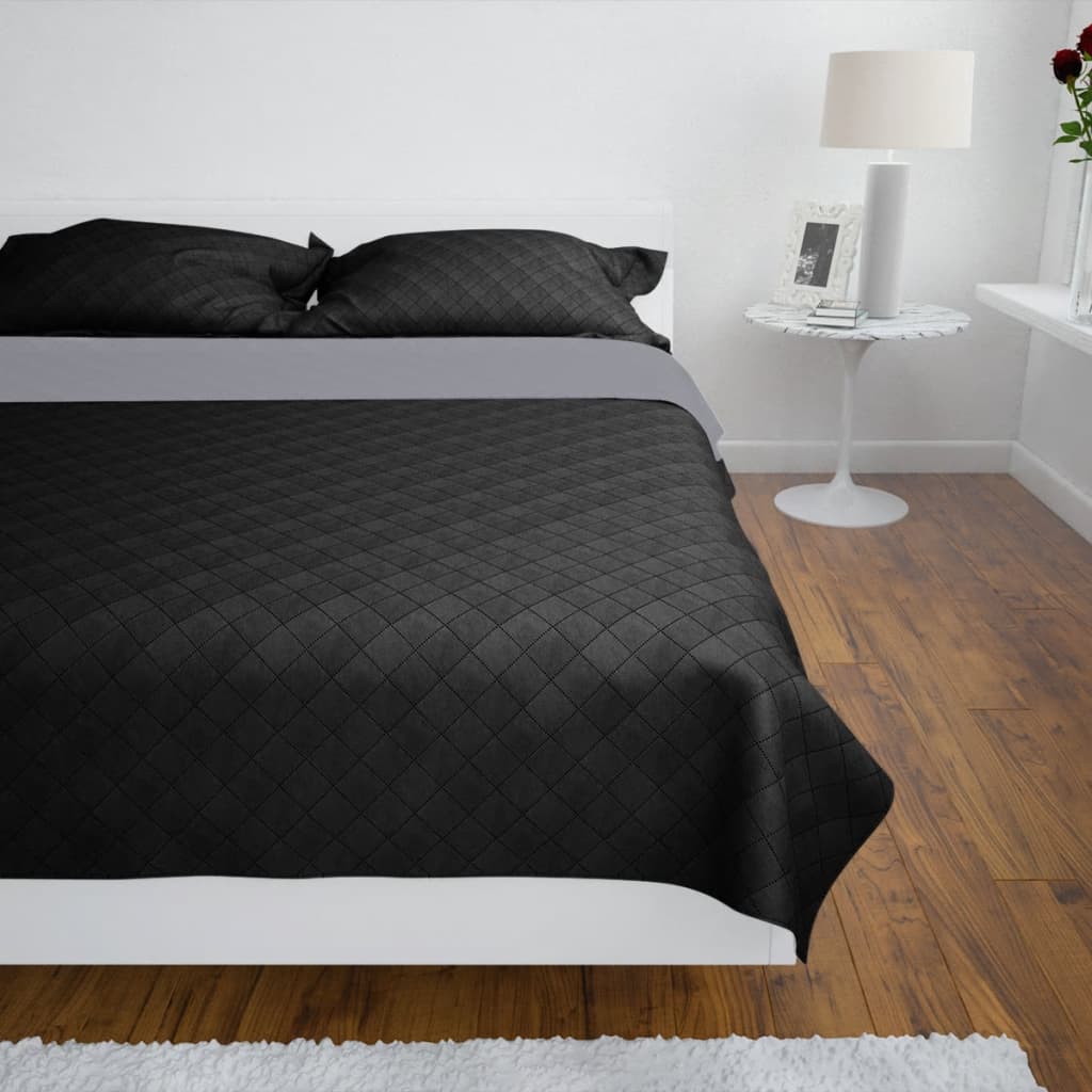 Kahepoolne tepitud voodikate must/hall 230 x 260 cm