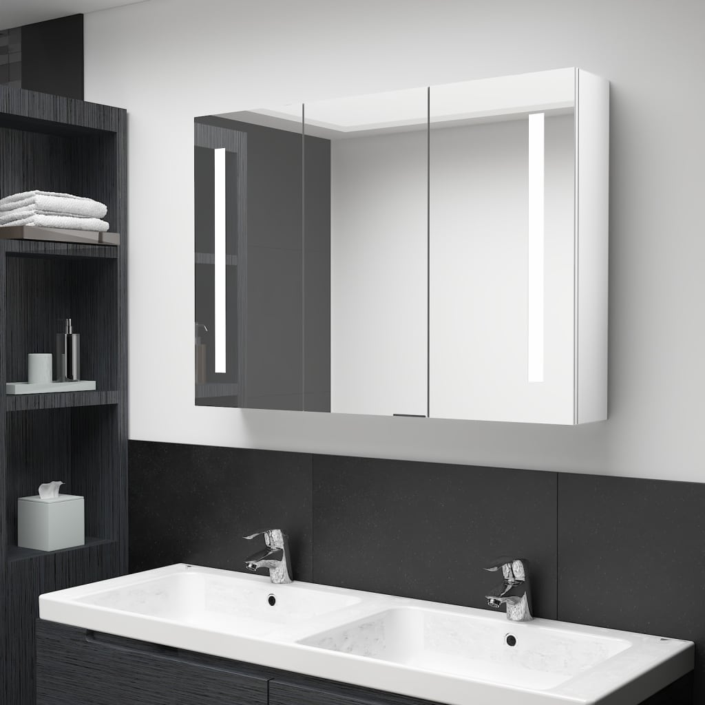 vidaXL LED vannitoa peegelkapp, 89 x 14 x 62 cm, säravvalge