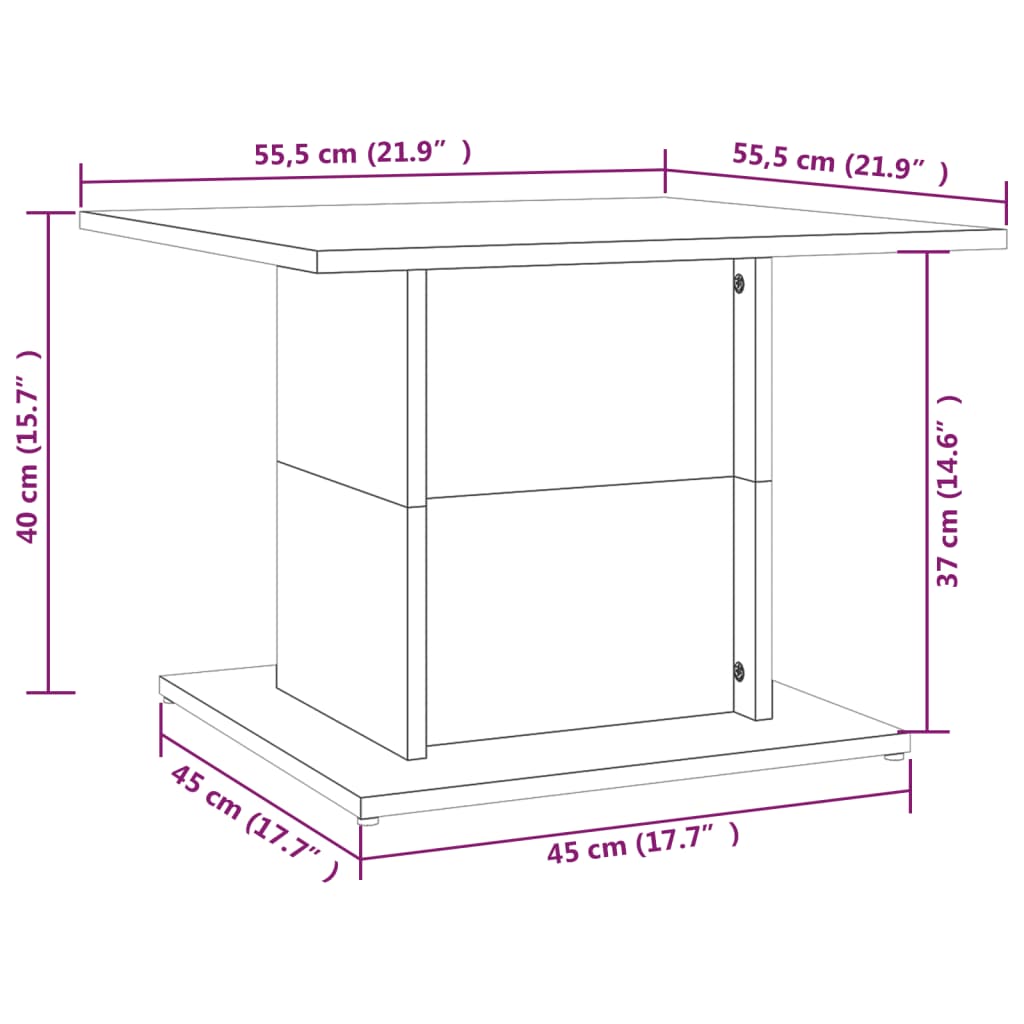 vidaXL kohvilaud, suitsutatud tamm, 55,5x55,5x40 cm, puitlaastplaat