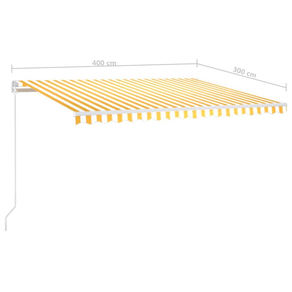 vidaXL käsitsi sissetõmmatav varikatus LED 400x300 cm kollane ja valge
