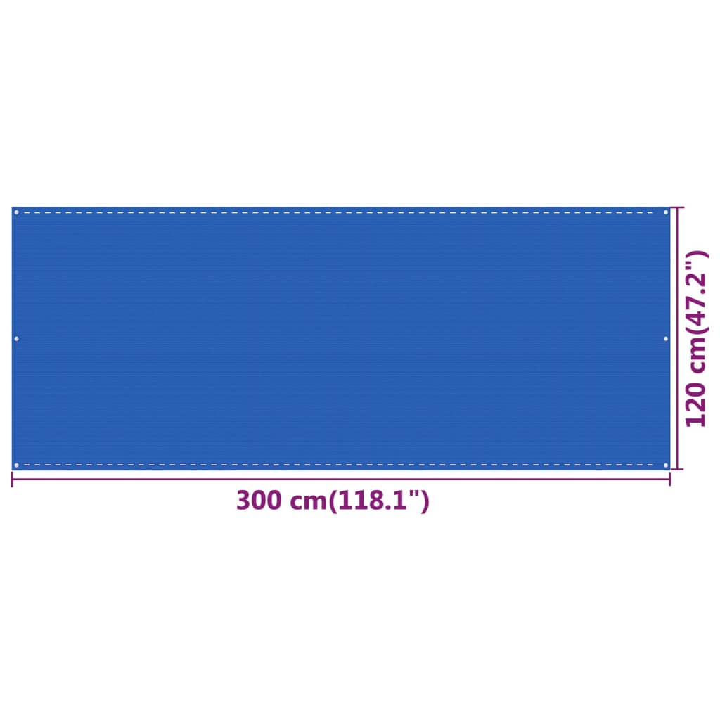 vidaXL rõdusirm, sinine, 120 x 300 cm, HDPE