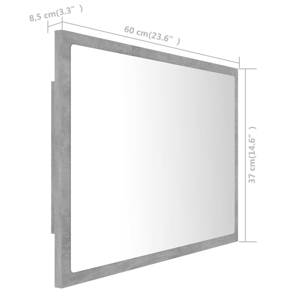 vidaXL LED vannitoa peeglikapp, betoonhall, 60x8,5x37 cm, akrüül
