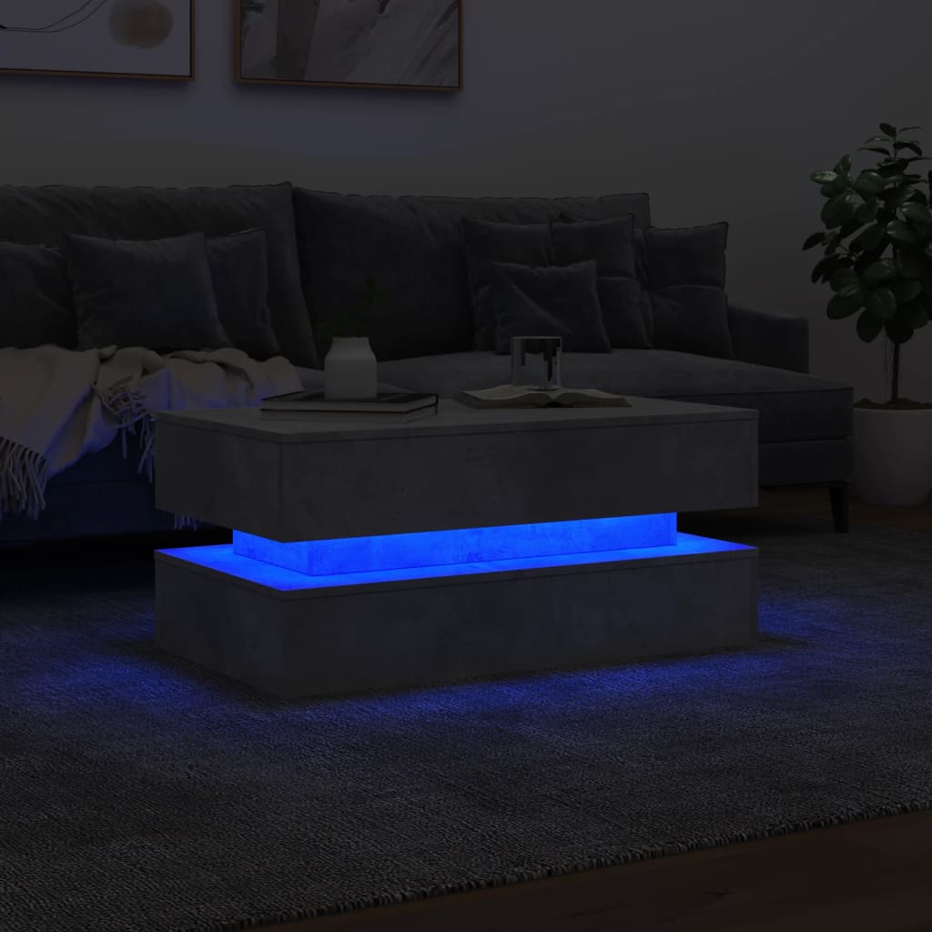 vidaXL LED-tuledega kohvilaud, betoonhall, 90x50x40 cm